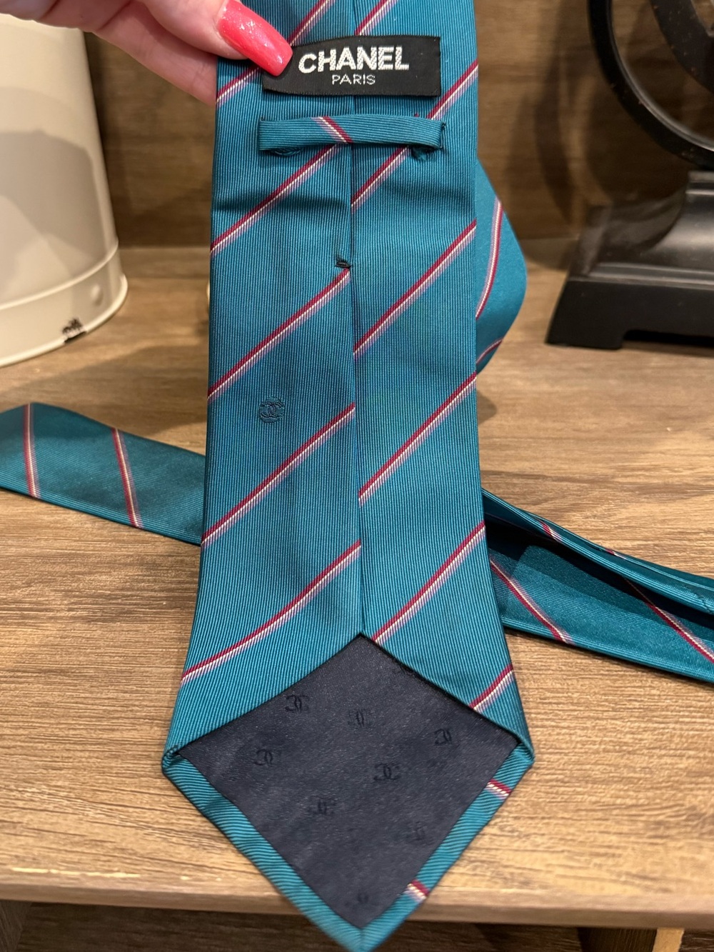 Chanel Teal Striped Silk Tie